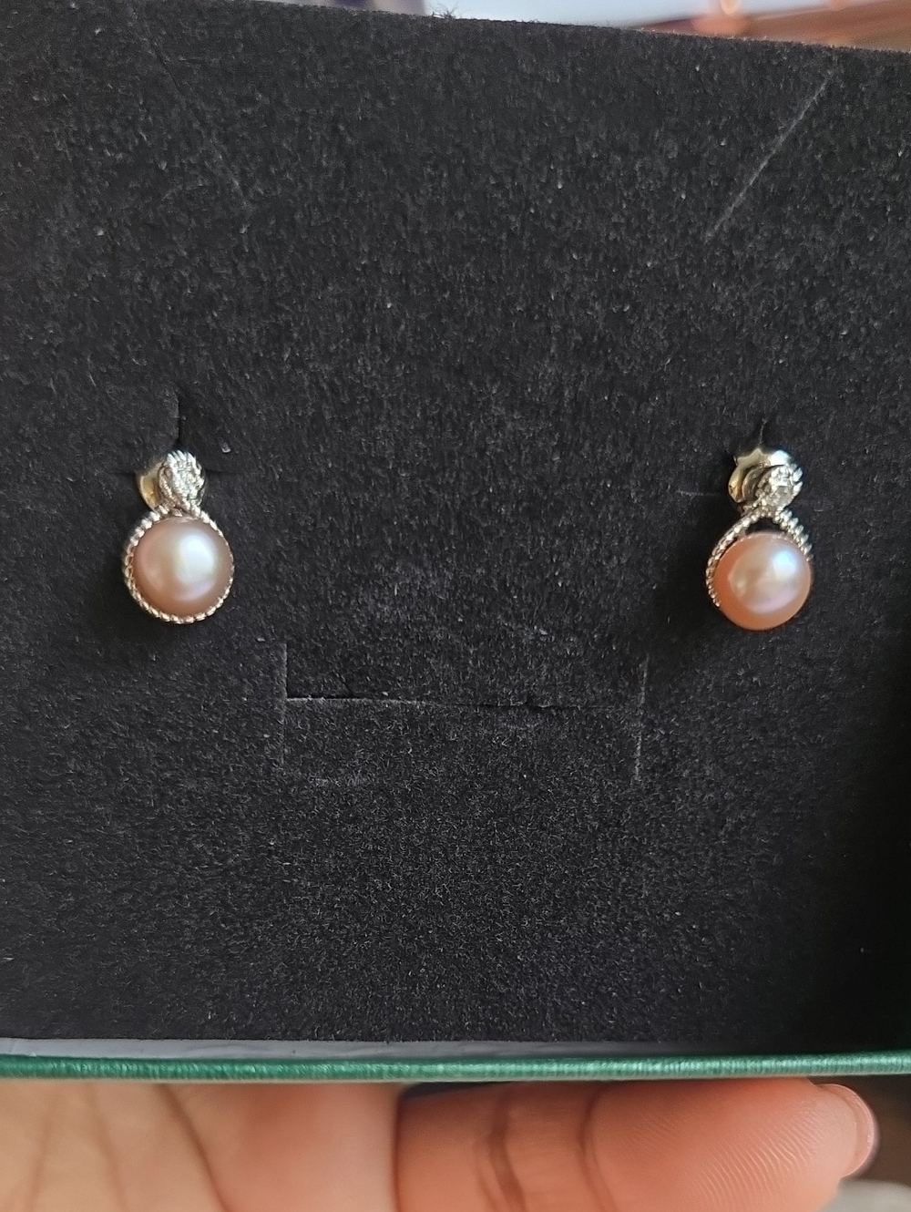 Cultured Pinkish Pearl Stud Earrings with Silver Beaded Trim